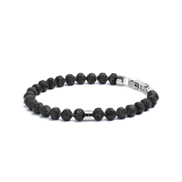 Armband mit 6 mm schwarzem Lavastein und Titanelement - Hexa Black Lava